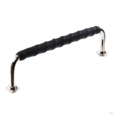 Uchwyt meblowy podłużny LL 1353 96 Nikiel Polerowany z Czarną Skórą