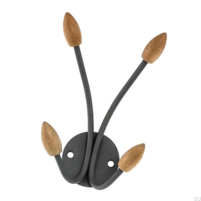 Wieszak ścienny 20044 Szary z drewnianymi dębowymi zakończeniami