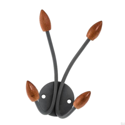 Wieszak ścienny 20044 Szary z drewnianymi zakończeniami