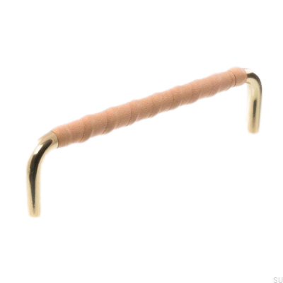 Uchwyt meblowy podłużny LL 7353 128 Złoty polerowany z naturalną skórą