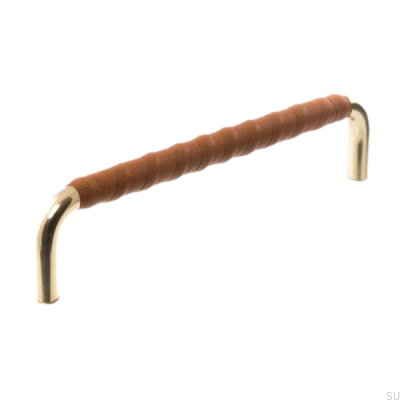 Uchwyt meblowy podłużny LL 7353 128 Złoty polerowany z brązową skórą 