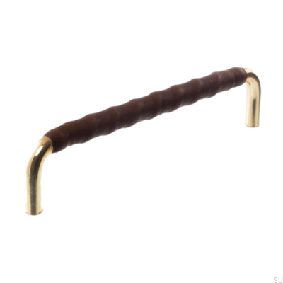 Uchwyt meblowy podłużny LL 7353 128 Złoty polerowany z ciemnobrązową skórą 