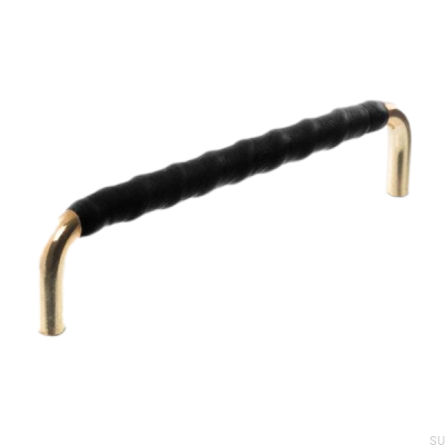 Uchwyt meblowy podłużny LL 7353 96 Złoty polerowany z czarną skórą