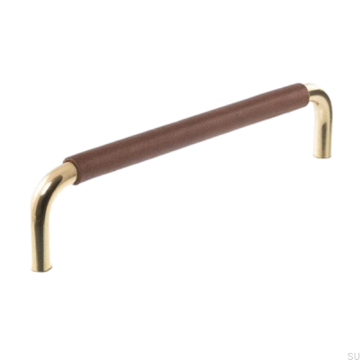 Uchwyt meblowy podłużny LS 7353 96 Złoty polerowany z brązową skórą
