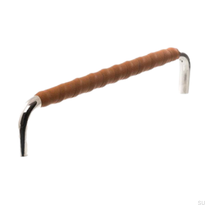 Uchwyt meblowy podłużny LL 7353 96 Nikiel polerowany z brązową skórą 