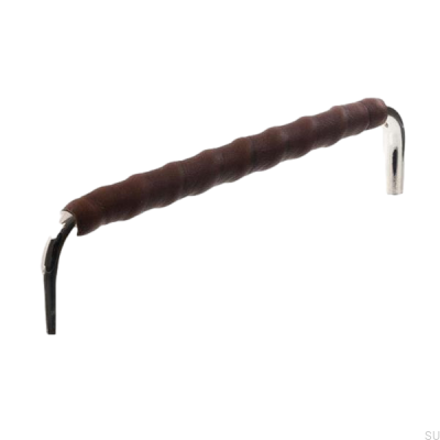 Uchwyt meblowy podłużny LL 7353 96 Nikiel polerowany z ciemnobrązową skórą 