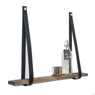 Wieszak na półkę skórzany czarny z niklem