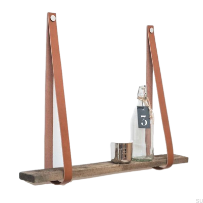 Wieszak na półkę skórzany brązowy z niklem