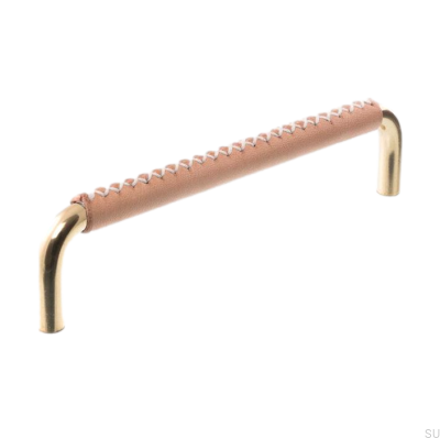 Uchwyt meblowy podłużny 7353 96 Mosiężny Polerowany ze Skórą