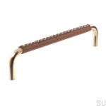 Uchwyt meblowy podłużny 7353 96 Mosiężny Polerowany z Brązową Skórą koniak.png