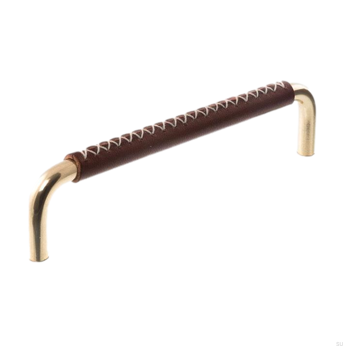 Uchwyt meblowy podłużny 7353 96 Mosiężny Polerowany z Brązową Skórą.png