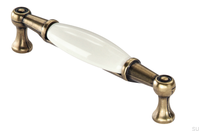 Uchwyt meblowy podłużny 1699 96 PF Antyczny Złoty z Porcelaną