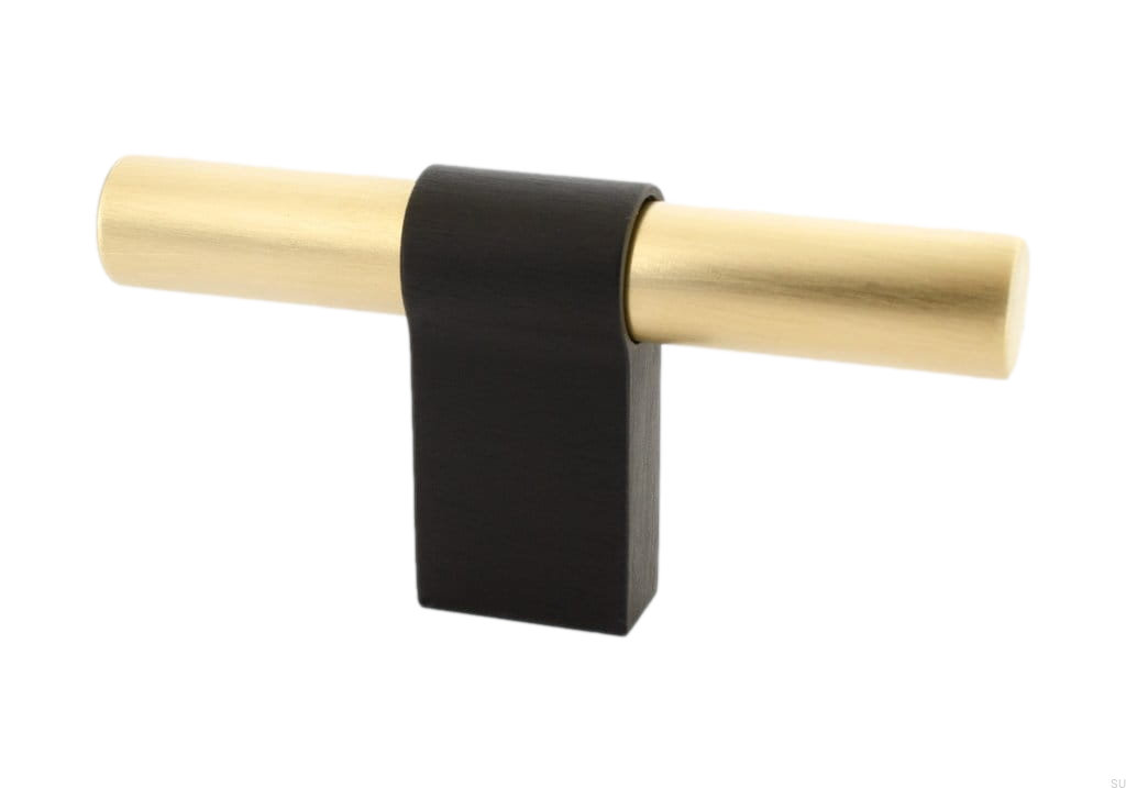 KN29AS/MB--Gałka-meblowa-T-Bar-Line-Big-Mix-80-Mosiężna-Szczotkowana-Nielakierowana-z-Czarnym-BB-Sweden-Skandynawskie-Uchwyty_1