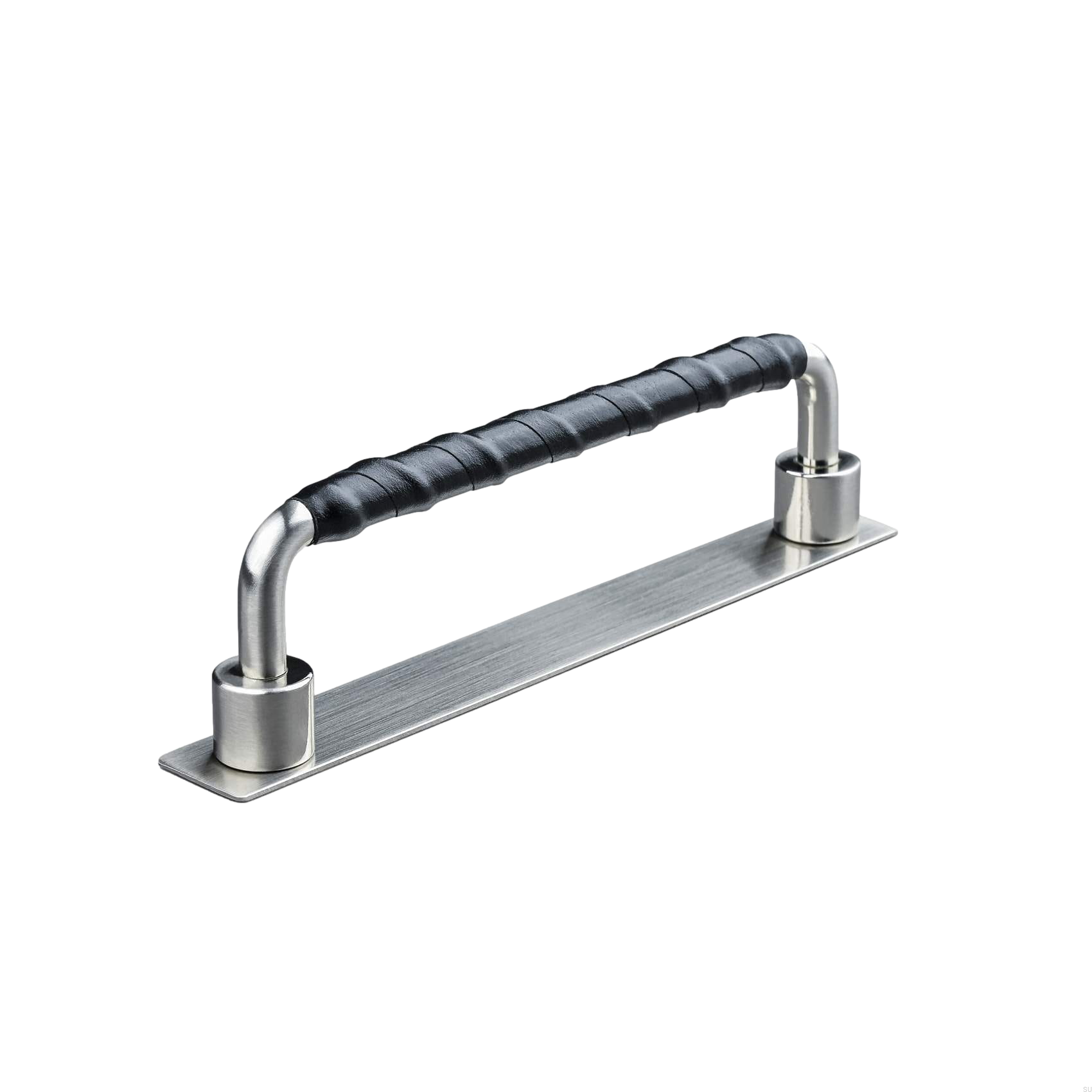 157160SP--Uchwyt-meblowy-podłużny-Asissi-Wrapped-128-Srebrny-Szczotkowany-z-Czarną-Skórą-Teofils-Skandynawskie-Uchwyty_3