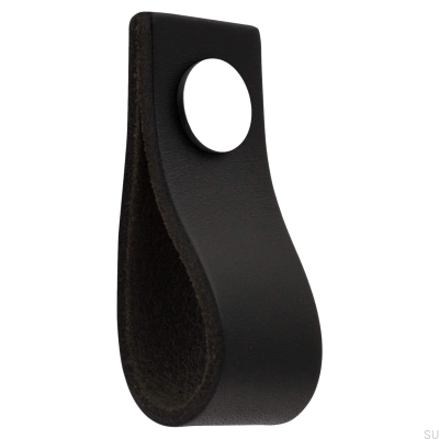 Gałka meblowa Loop Ari Skórzana Czarna z Chromem Polerowanym