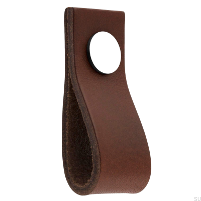 Gałka meblowa Loop Ari Skórzana Brązowa z  Chromem Polerowanym