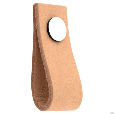 Gałka meblowa Loop Ari Skórzana Jasna Brązowa z Chromem Polerowanym