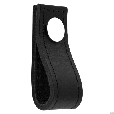 Gałka meblowa Loop Avio Skórzana Czarna z Chromem Polerowanym