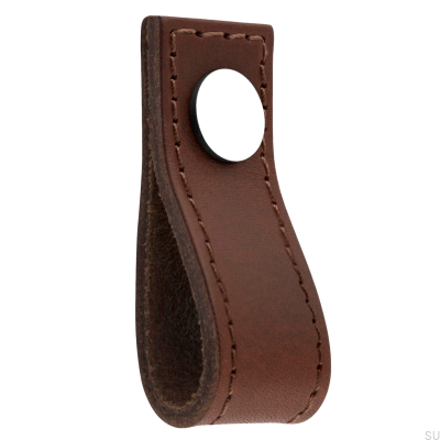 Gałka meblowa Loop Avio Skórzana Brązowa z Chromem Polerowanym