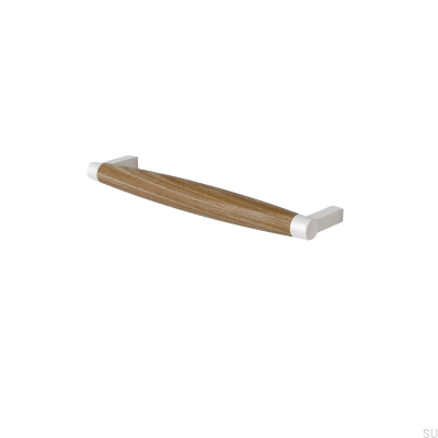 Uchwyt meblowy podłużny Hjo 192 Metalowy Biały Mat z Drewnem Dębowy
