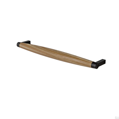 Uchwyt meblowy podłużny Hjo 256 Metalowy Czarny Mat z Drewnem Dębowym