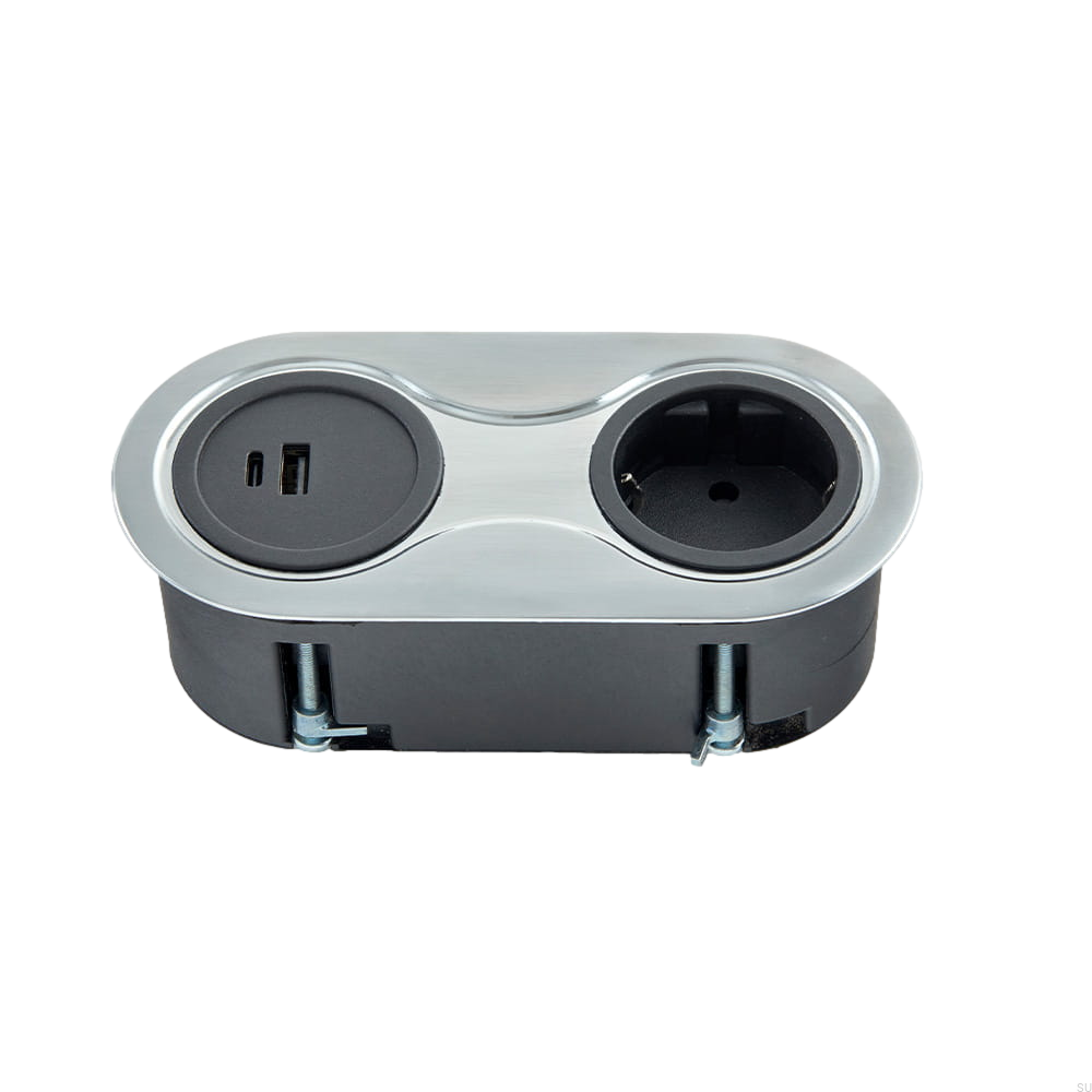 989017 Gniazdo podwójne z USB Infini Srebrne Szczotkowane