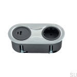 989017 Gniazdo podwójne z USB Infini Srebrne Szczotkowane