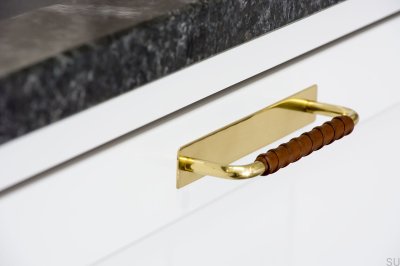 Uchwyt meblowy podłużny z podkładką Royal Deluxe 128 Mosiężny Brązowa Skóra