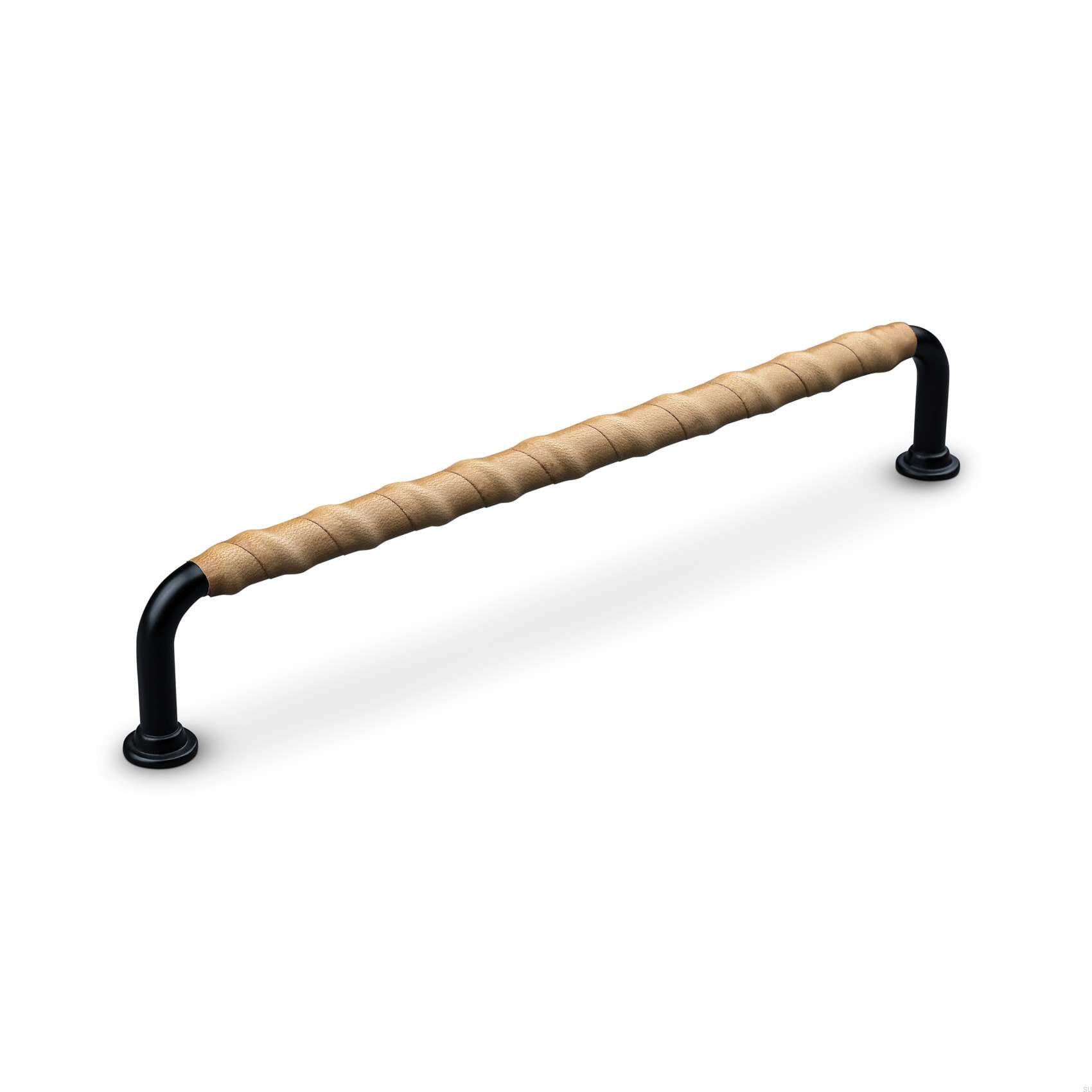 157082SP--Uchwyt-Meblowy-Podłużny-Burano-Wrapped-192-Metalowy-Czarny-z-Jasną-Brązową-Skórą-Theofils-Skandynawskie-Uchwyty_1