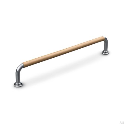 Uchwyt meblowy podłużny Burano Swept 192 Srebrny Szczotkowany z Jasną Brązową Skórą