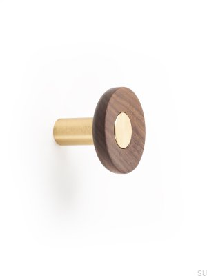 Wieszak ścienny Zoot 60 Drewniany Orzech Włoski ze Złotym Szczotkowanym Aluminium