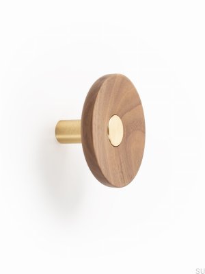 Wieszak ścienny Zoot 90 Drewniany Orzech Włoski ze Złotym Szczotkowanym Aluminium