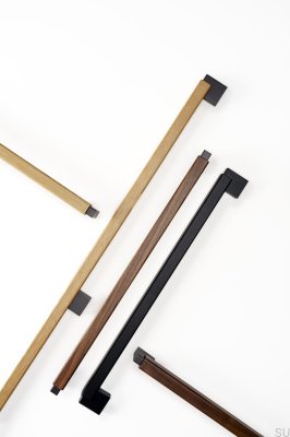 Uchwyt meblowy podłużny dwustronny Duo Big 480 Drewniany Czarny z Czarnym Aluminium