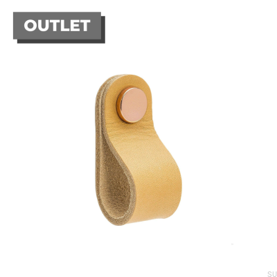 Gałka meblowa Loop Round 65 skórzana naturalna z miedzianym