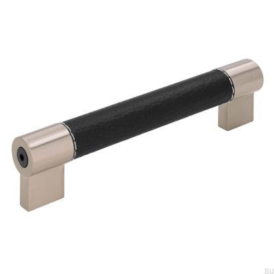 Uchwyt meblowy podłużny H170 128 Metalowy z Czarną Skórą