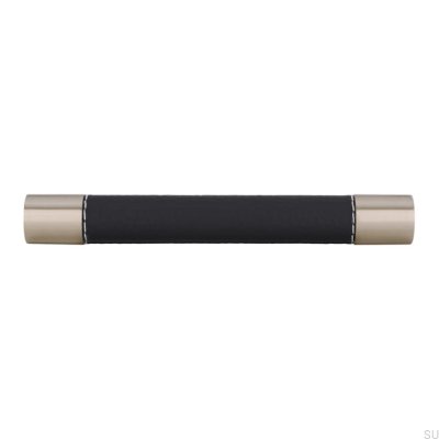 Uchwyt meblowy podłużny H170 128 Metalowy z Czarną Skórą