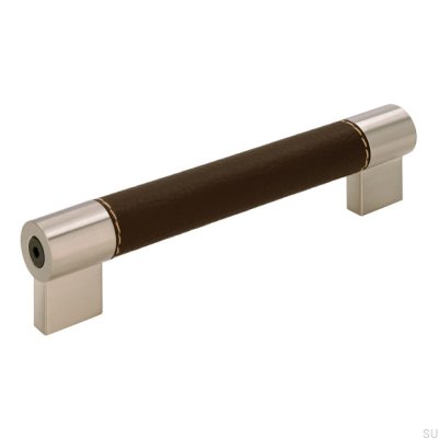 Uchwyt meblowy podłużny H170 128 Metalowy z Brązową Skórą