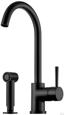 Bateria kuchenna dwuotworowa z prysznicem EVO200 Mosiężna Czarna Matowa