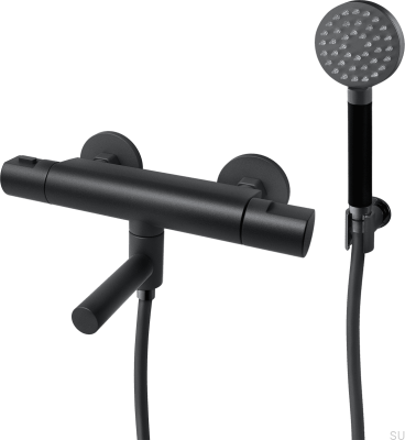 Bateria wannowa ścienna termostatyczna ARM026-150 Mosiężna Czarna Matowa