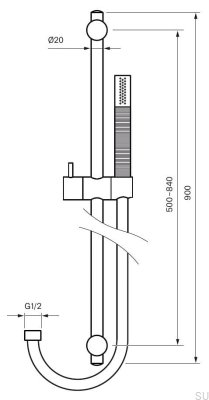 Drążek prysznicowy Dso z regulowanym uchwytem ściennym ZSAL300 Mosiężny Nikiel Szczotkowany