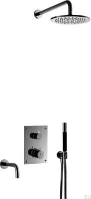 Zestaw prysznicowy z termostatyczną baterią ciśnieniową i wylewką wannową BOX7368 ED2 Mosiężny Czarny Chrom