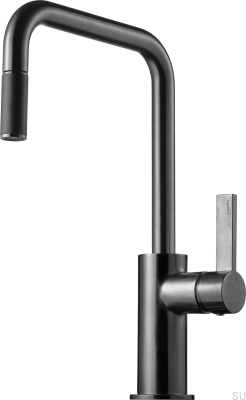 Bateria kuchenna  z wyciąganą wylewką  ARM577 Mosiężna Czarny Chrom Szczotkowany