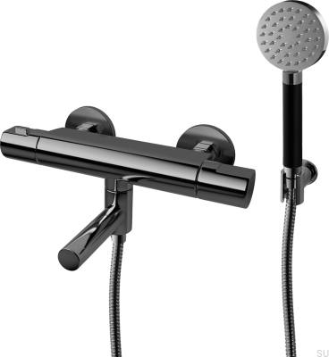 Bateria wannowa ścienna termostatyczna ARM026-150 Mosiężna Czarny Chrom