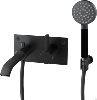 Bateria wannowa ścienna termostatyczna ARM036 Mosiężna Czarna Matowa