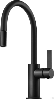 Bateria kuchenna z wyciąganą wylewką  ARM375 Mosiężna Czarna Matowa