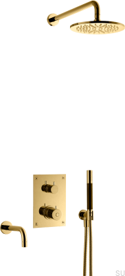 Zestaw prysznicowy z termostatyczną baterią ciśnieniową i wylewką wannową  BOX7368 ED2 Mosiężny Polerowany Nielakierowany