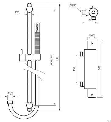 Zestaw prysznicowy z bateria termostatyczną EVM168-150+ZSAL300 Mosiężny Chromowany