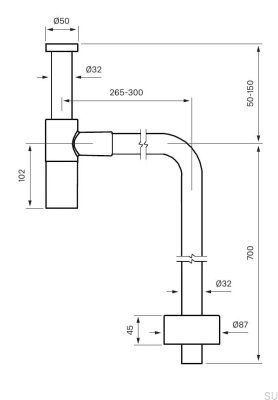 Syfon umywalkowy z rurą typu L XA100 Mosiężny Chromowany