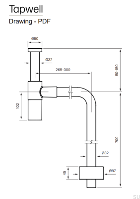 Syfon umywalkowy z rurą typu L XA100 Mosiężny Czarny Chrom