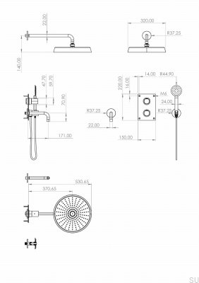 Zestaw prysznicowy ARM7368 ED2 Mosiężny Czarny Mat